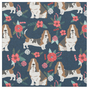 Basset Hound navy and pink floral Fabric