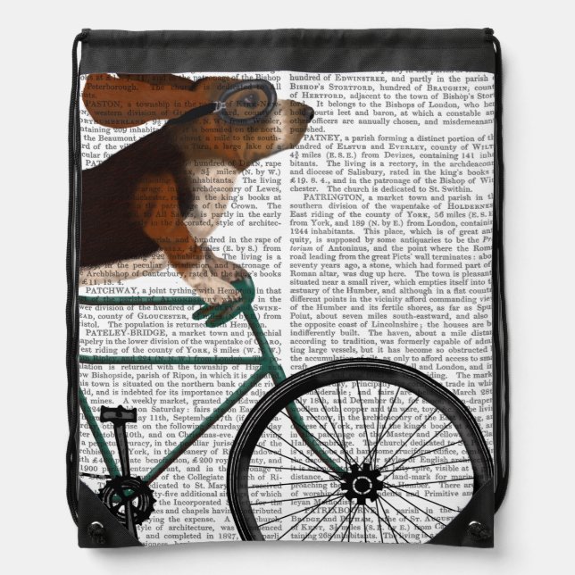 Basset Hound on Bicycle Drawstring Bag (Front)