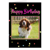 Basset Hound On Cute Birthday Card W/Cake (Front)