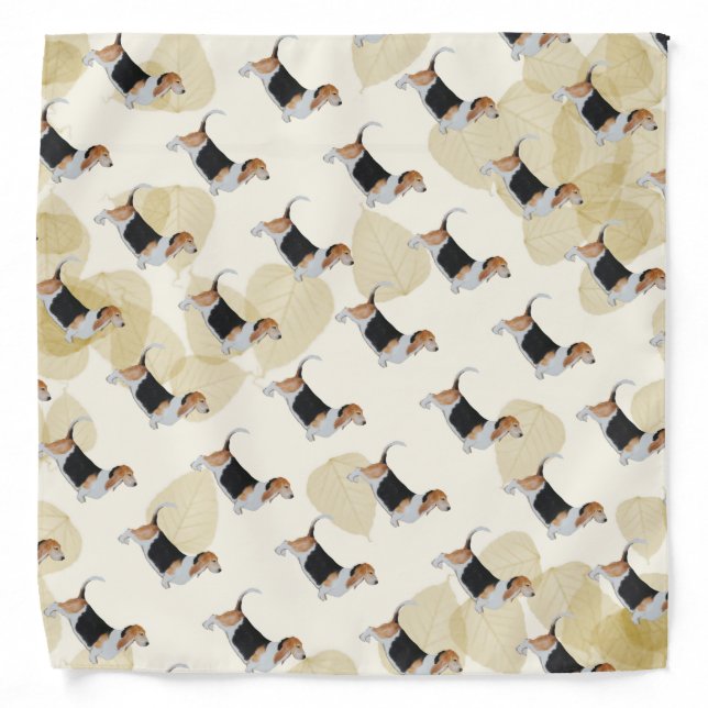 Basset Hound on Tan Leaves Bandana (Front)