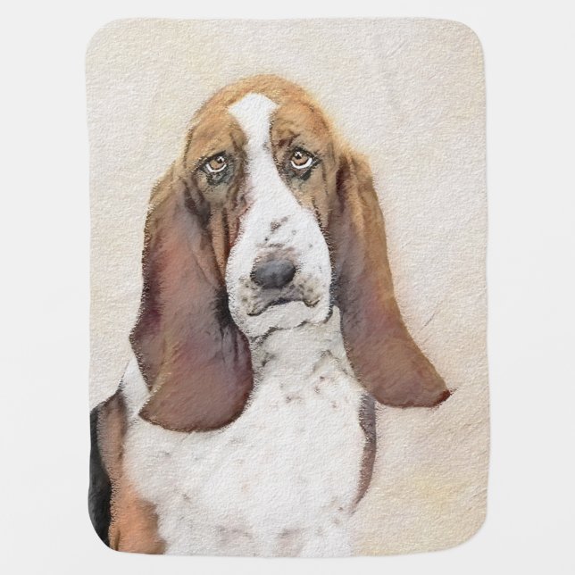 Basset Hound Painting - Cute Original Dog Art Baby Blanket (Front)