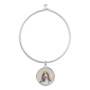 Basset Hound Painting - Cute Original Dog Art Bangle Bracelet