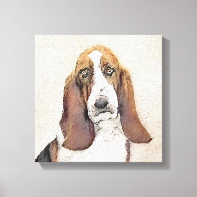 Basset Hound Painting - Cute Original Dog Art Canvas Print (Front)