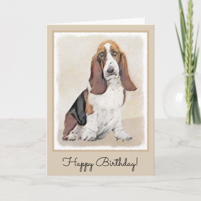 Basset Hound Painting - Cute Original Dog Art Card (Front)