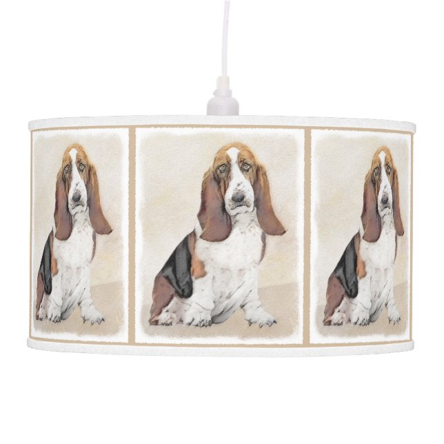 Basset Hound Painting - Cute Original Dog Art Ceiling Lamp (Front)