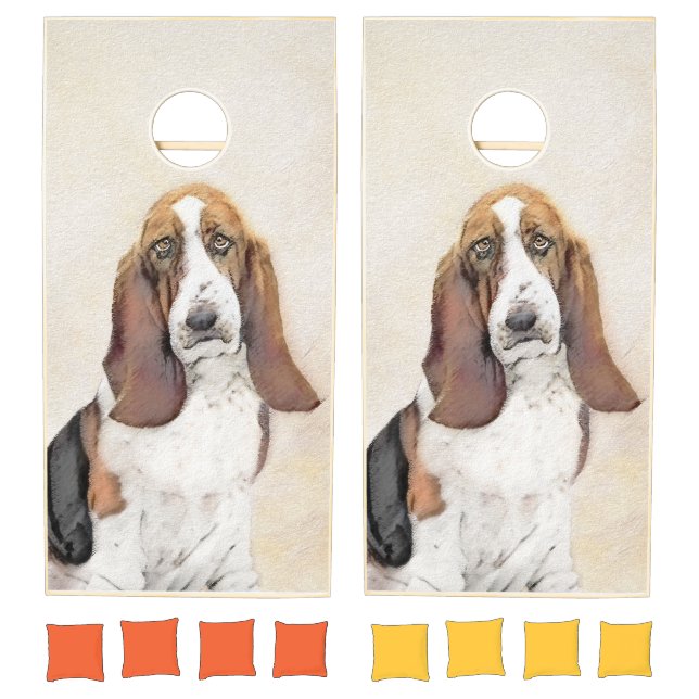 Basset Hound Painting - Cute Original Dog Art Cornhole Set (Set)
