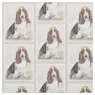 Basset Hound Painting - Cute Original Dog Art Fabric