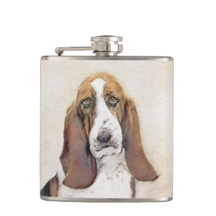 Basset Hound Painting - Cute Original Dog Art Flask