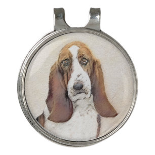 Basset Hound Painting - Cute Original Dog Art Golf Hat Clip