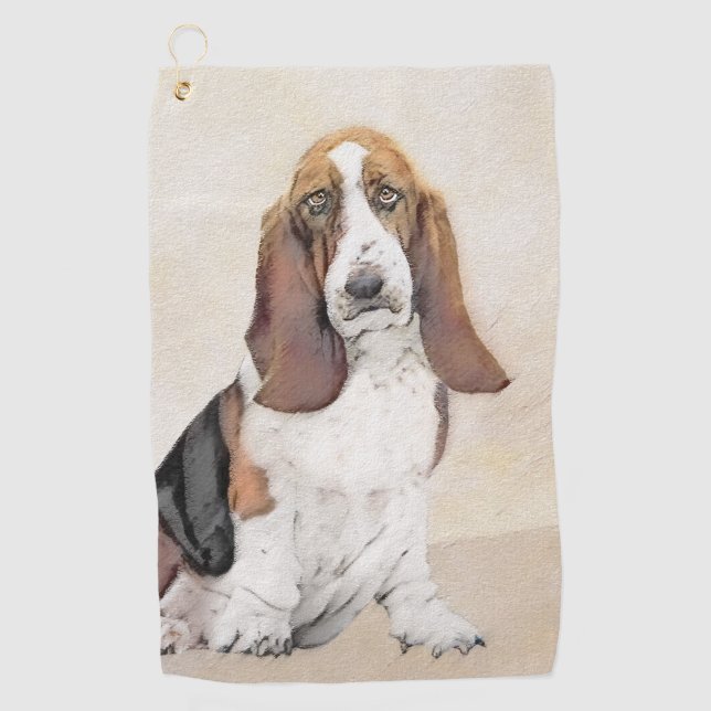 Basset Hound Painting - Cute Original Dog Art Golf Towel (Front)