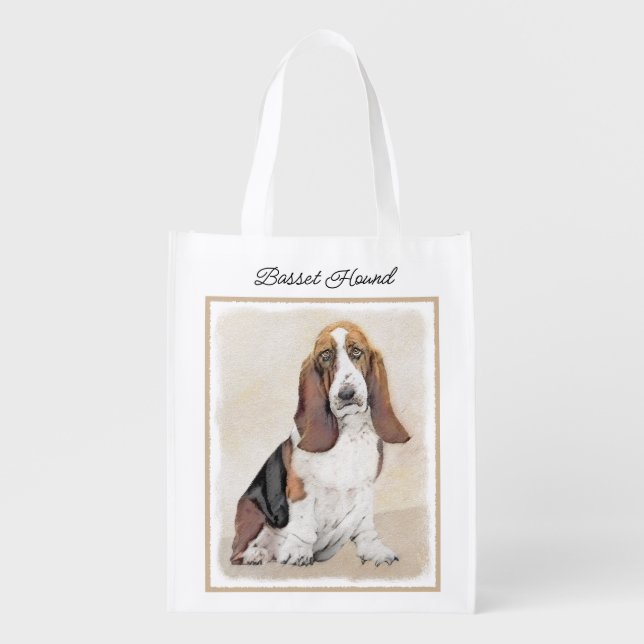 Basset Hound Painting - Cute Original Dog Art Grocery Bag (Front)