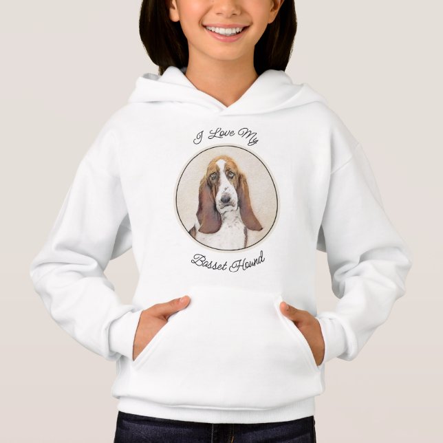 Basset Hound Painting - Cute Original Dog Art Hoodie (Front)