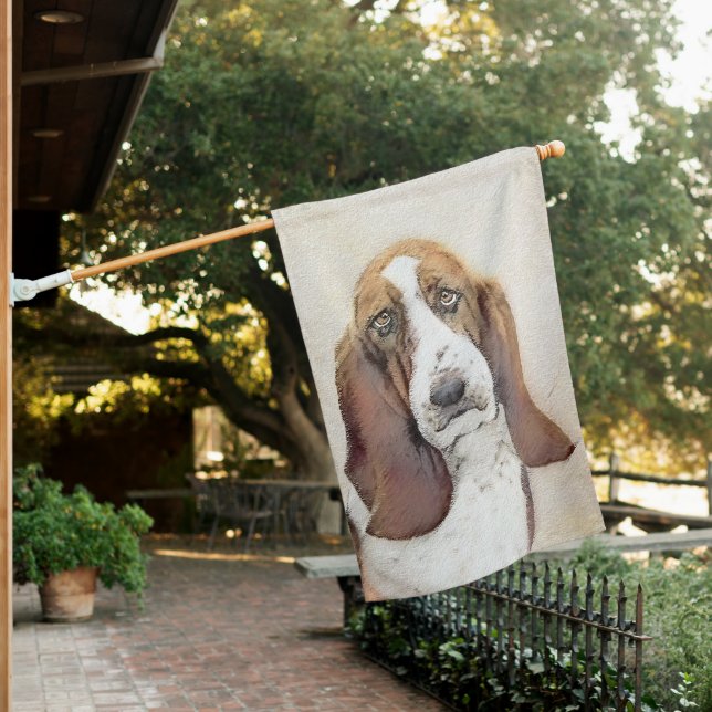 Basset Hound Painting - Cute Original Dog Art House Flag (In SItu)