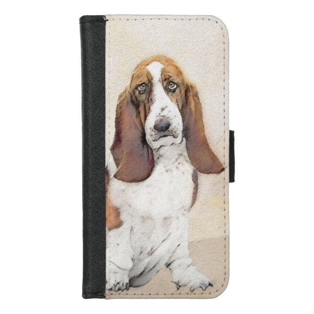 Basset Hound Painting - Cute Original Dog Art iPhone Wallet Case (Front)