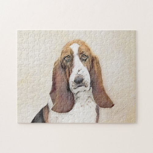 Basset Hound Painting _ Cute Original Dog Art Jigsaw Puzzle