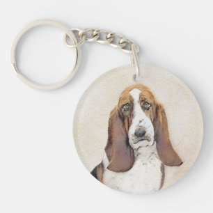 Basset Hound Painting - Cute Original Dog Art Keychain