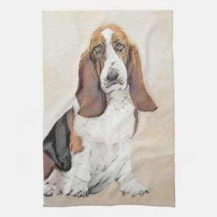 Basset Hound Painting - Cute Original Dog Art Kitchen Towel