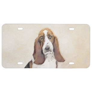 Basset Hound Painting - Cute Original Dog Art License Plate