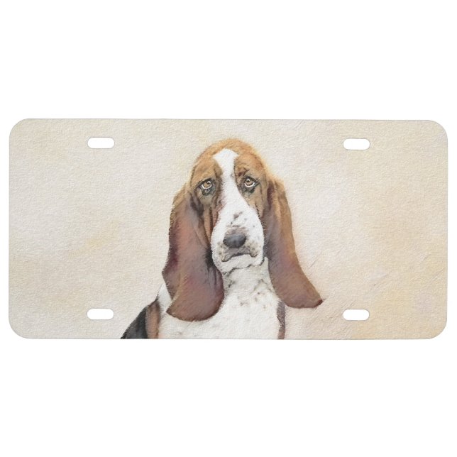 Basset Hound Painting - Cute Original Dog Art License Plate (Front)