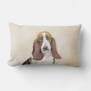 Basset Hound Painting - Cute Original Dog Art Lumbar Pillow