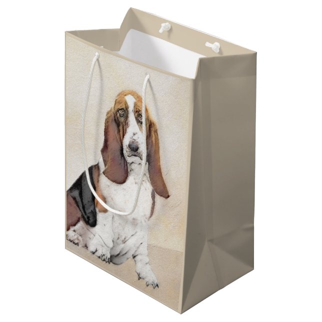 Basset Hound Painting - Cute Original Dog Art Medium Gift Bag (Front Angled)