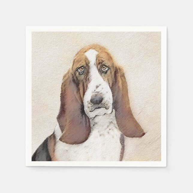 Basset Hound Painting - Cute Original Dog Art Napkins (Front)