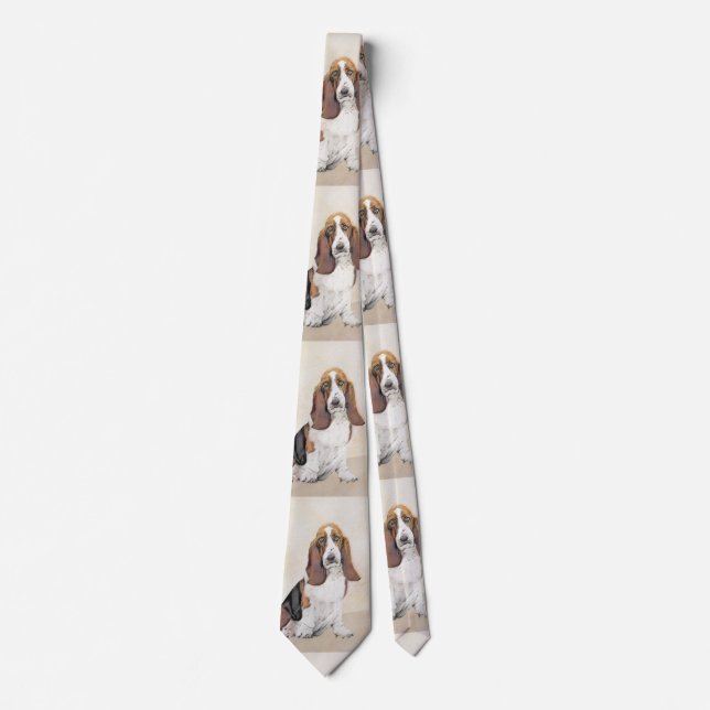 Basset Hound Painting - Cute Original Dog Art Neck Tie (Front)
