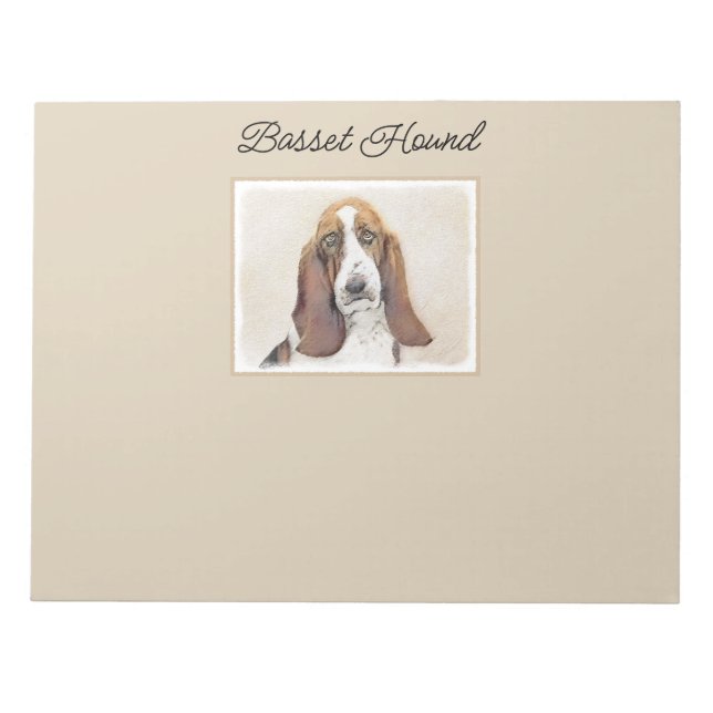 Basset Hound Painting - Cute Original Dog Art Notepad (Front)