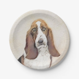 Basset Hound Painting - Cute Original Dog Art Paper Plates