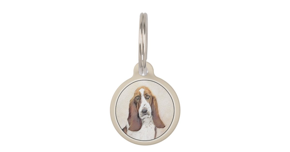 Basset Hound Painting Cute Original Dog Art Pet Id Tag Zazzle Com