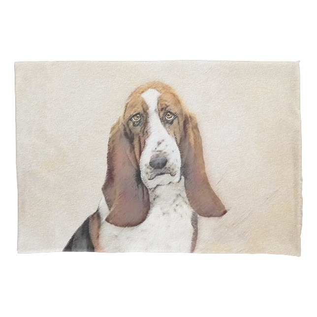 Basset Hound Painting - Cute Original Dog Art Pillow Case (Front)