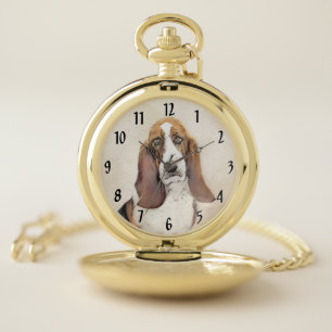 Basset Hound Painting - Cute Original Dog Art Pocket Watch