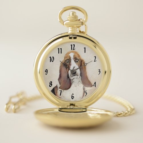 Basset Hound Painting _ Cute Original Dog Art Pocket Watch