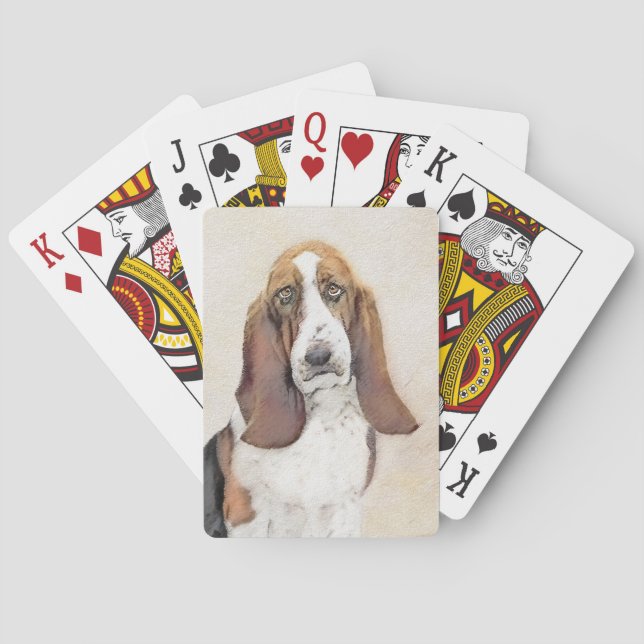 Basset Hound Painting - Cute Original Dog Art Poker Cards (Back)