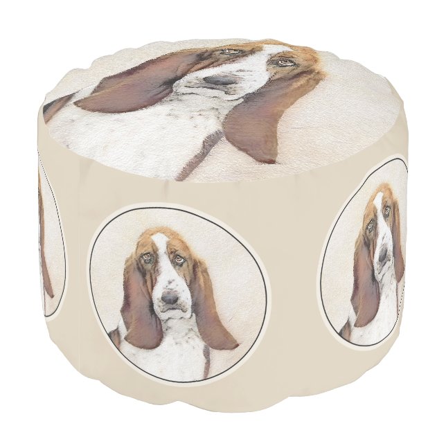 Basset Hound Painting - Cute Original Dog Art Pouf (Angled Back)