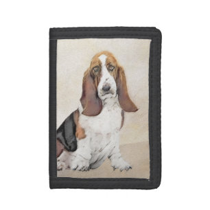 Basset Hound Painting - Cute Original Dog Art Trifold Wallet