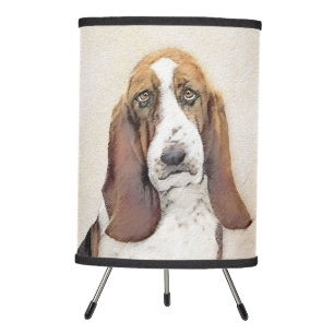 Basset Hound Painting - Cute Original Dog Art Tripod Lamp