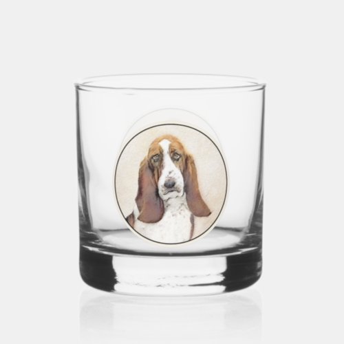 Basset Hound Painting _ Cute Original Dog Art Whiskey Glass