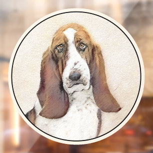 Basset Hound Painting - Cute Original Dog Art Window Cling
