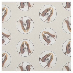 Basset Hound Painting Tri Tri-color Cute Dog Art Fabric