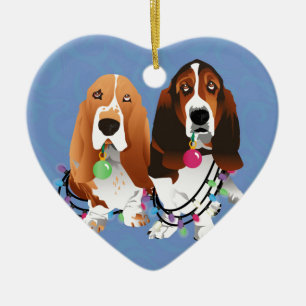 Basset Hound Peace Love Joy Christmas Design Ceramic Ornament