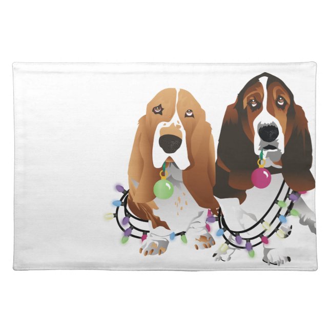 Basset Hound Peace Love Joy Christmas Design Cloth Placemat (Front)