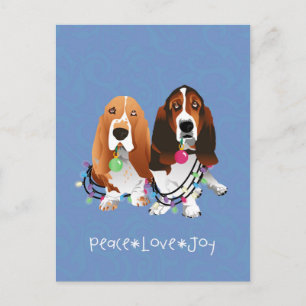 Basset Hound Peace Love Joy Christmas Design Holiday Postcard