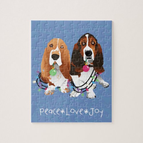 Basset Hound Peace Love Joy Christmas Design Jigsaw Puzzle