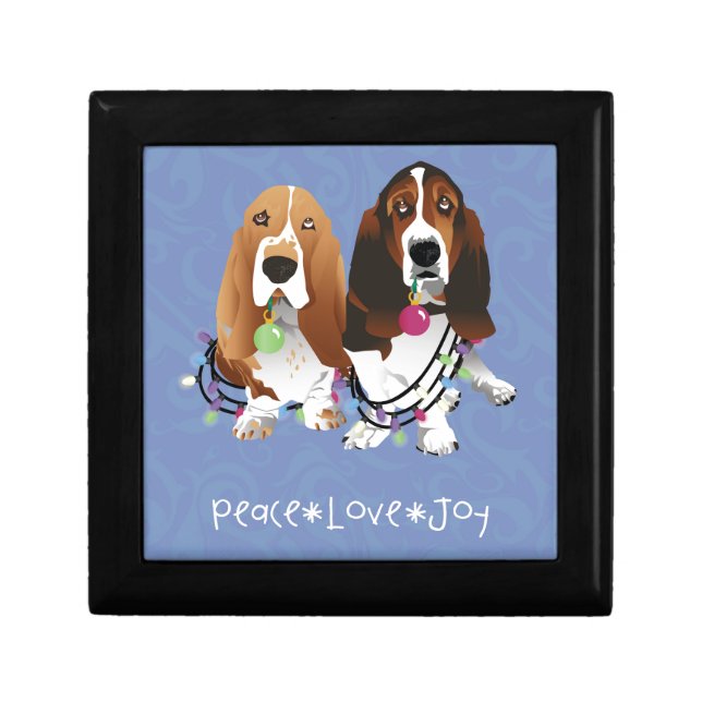 Basset Hound Peace Love Joy Christmas Design Keepsake Box (Front)