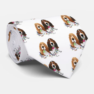 Basset Hound Peace Love Joy Christmas Design Neck Tie