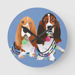 Basset Hound Peace Love Joy Christmas Design Round Clock