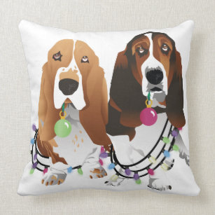 basset hound christmas pillow