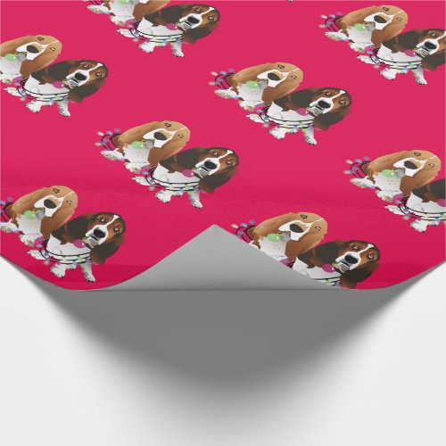 Basset Hound Peace Love Joy Christmas Design Wrapping Paper
