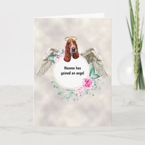 Basset hound pet memorial angel wings poem card